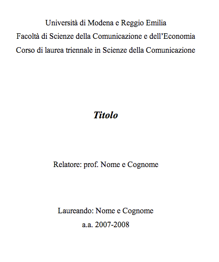 Tesi tesina > copertina (frontespizio)
