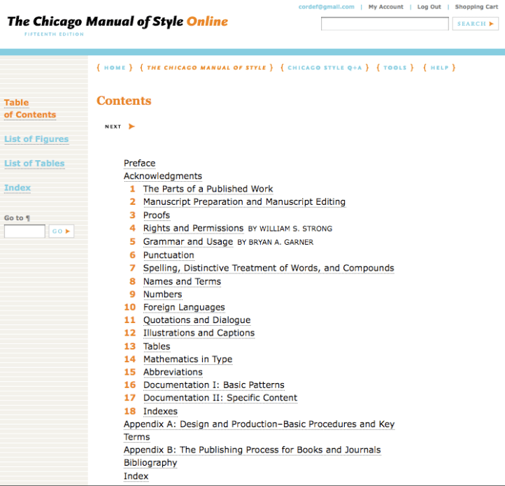 The Chicago Manual of Style > Table of contents