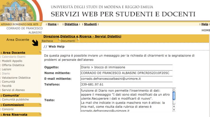 Esse3 > Diario > Help!