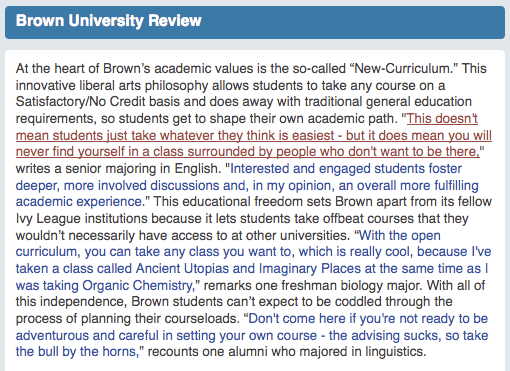 Unigo > Brown University >review