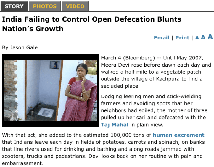 Bloomberg > Open Defecation in India  
