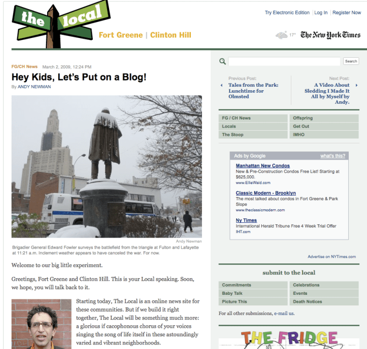 ew York Times > The Local > Fort Green > Hey Kids, Let's Put on a Blog