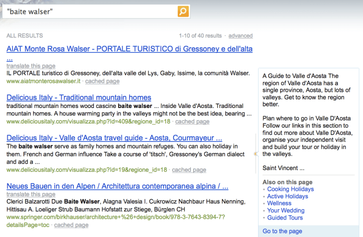 BING > ricerca web > risultati "baite walser"