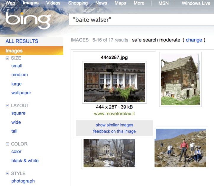 BING > ricerca di immagini > "baite walser"