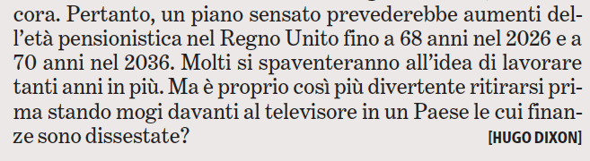 STAMPA > 07.10.2009 > Il Regno Unito deve alzare l'età della pensione