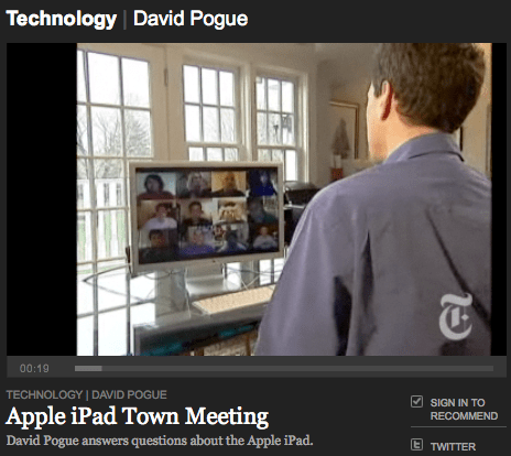 NYT > Apple iPad Town Meeting (David Pogue)