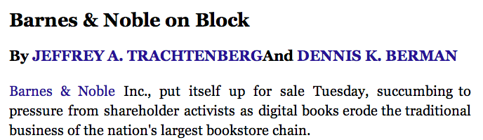 WSJ > Barnes & Noble on the Block