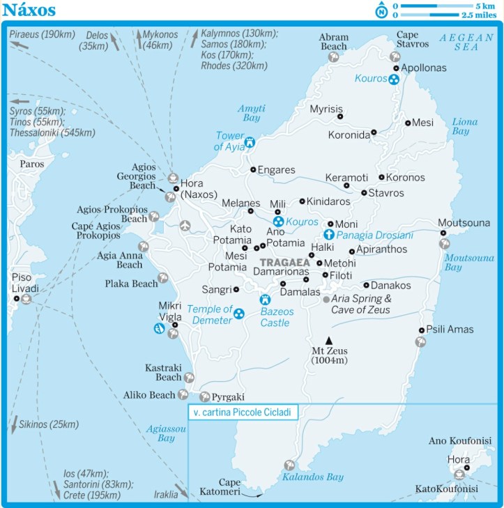 Cartina di Naxos dalla guida Isole della Grecia di Lonely Planet